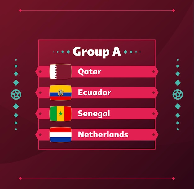 Vector world football 2022 group a flags of the countries participating in the 2022 world championship vector illustration