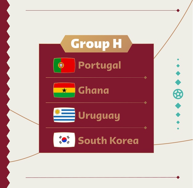 World football 2022 group h flags of the countries participating in the 2022 world championship vector illustration