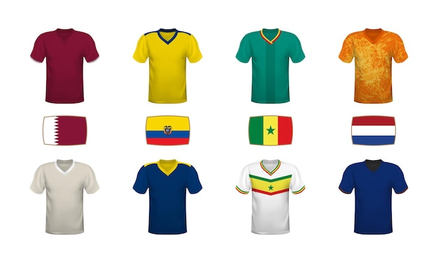 World football 2022 tshirts kits jersey flags Group stage tournament national flags shirts of soccer