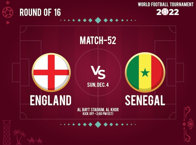 World Football Championship Match 52, England Vs Senegal Match Schedule Template