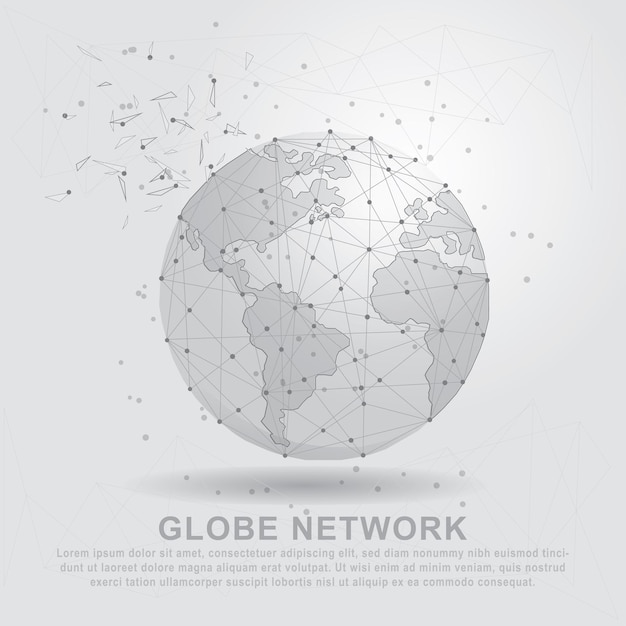 Vector world globe digitally drawn in the form of broken a part triangle shape
