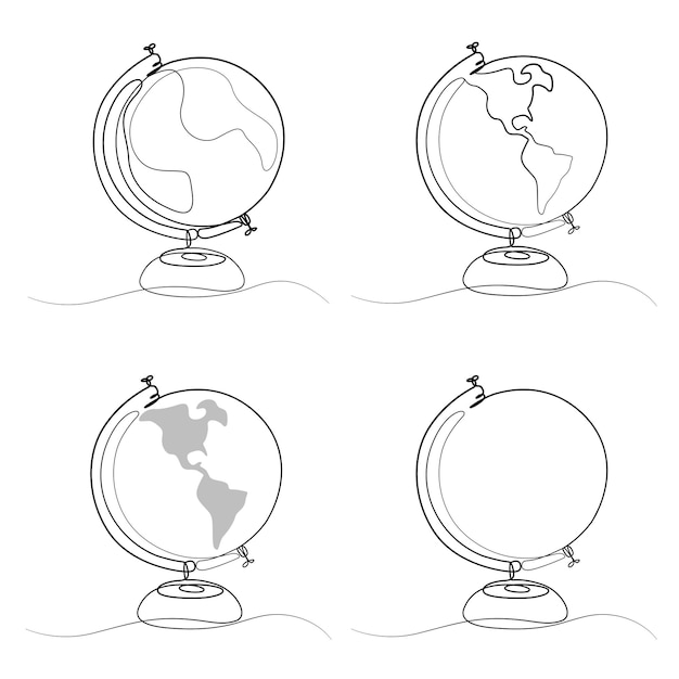 Vector world globe line artwork elegant continues line drawing