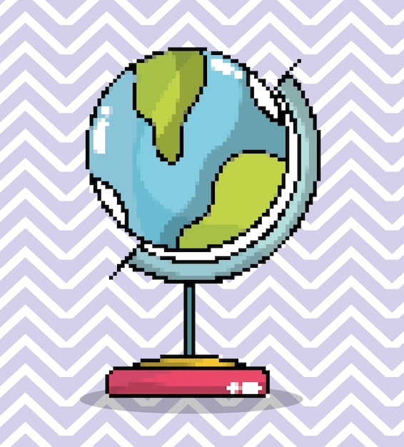 Vector world globe pixel art cartoon