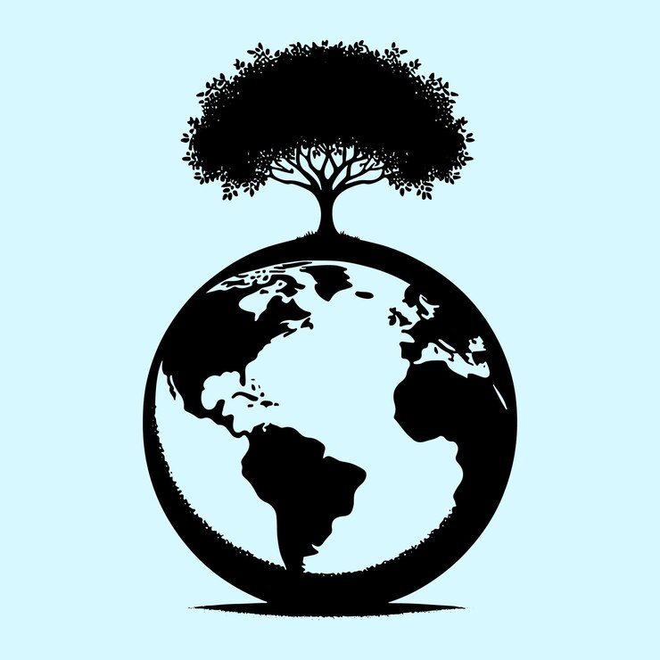 Vector a world globe with a tree on the top of it
