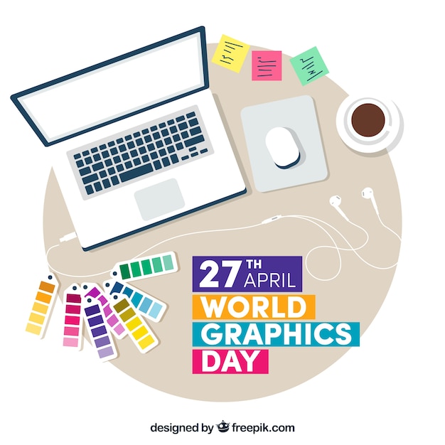 Vector world graphics day background with work desk