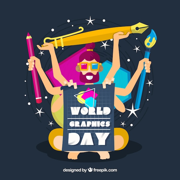 Giornata mondiale della grafica di fondo con strumenti di lavoro