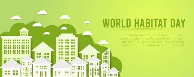 World habitat day flat design background with the clean city, natural tree