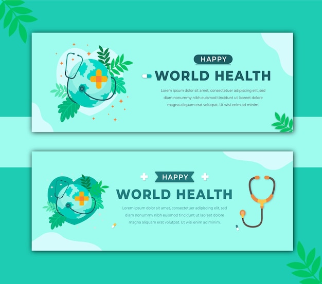 World health day 7th April horizontal web banner template with globe heart shape