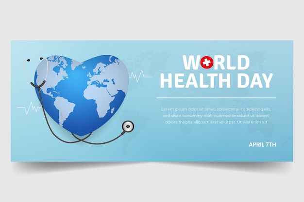 World Health Day April 7th horizontal banner with globe heart shape illustration design