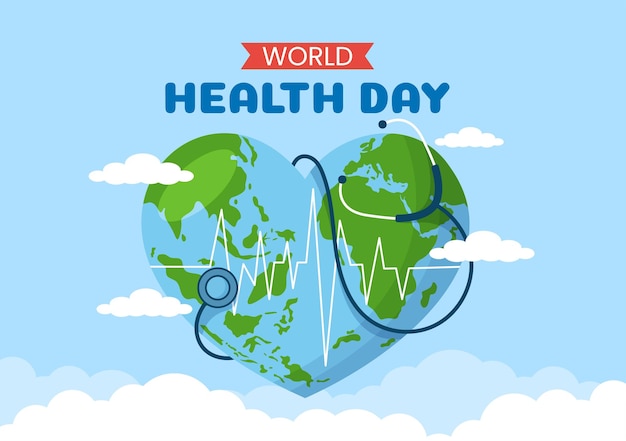 World health day on april 7th illustration with earth and healthcare for web banner or landing page