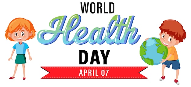 Vector world health day banner design with children cartoon character