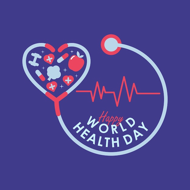 World health day banner template with stethoscope and heartbeat illustration