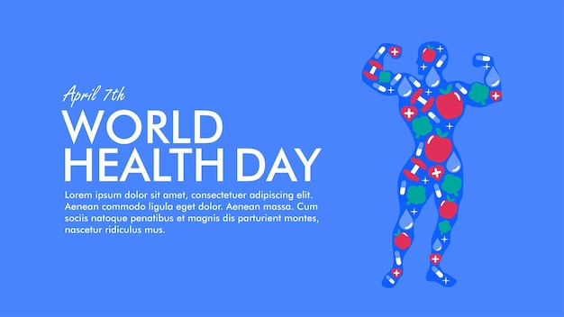 World health day banner with healthy lifestyle illustration