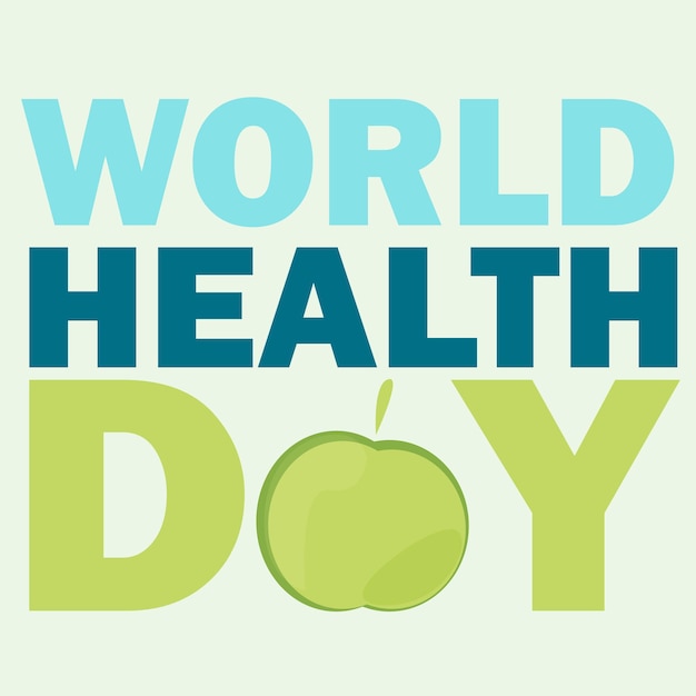 Карта всемирного дня здоровья. векторная иллюстрация с зеленым яблоком и текстом на светлом фоне