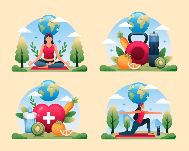 World health day compositions in gradient style