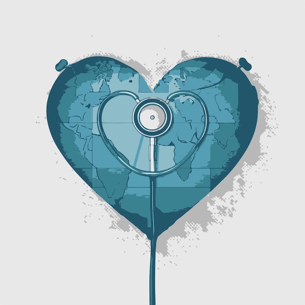 Vector world health day hard closeup shot of a heart shape and a stethoscope with white back ground