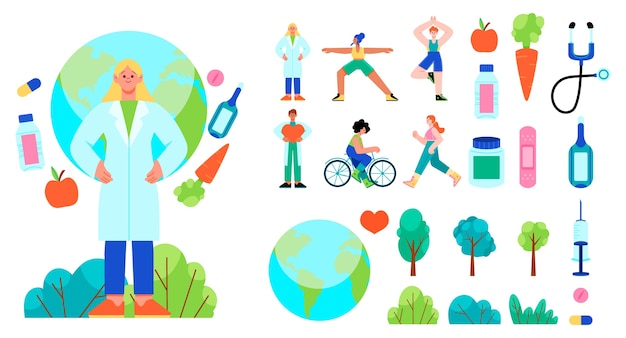 Vector world health day icons in flat design