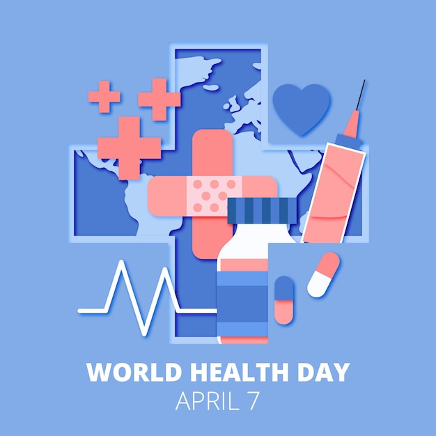Вектор Иллюстрация всемирного дня здоровья в бумажном стиле