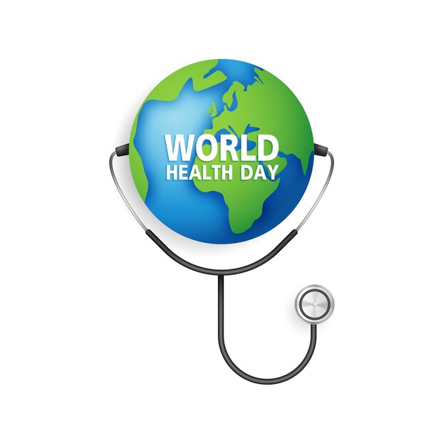 세계 보건의 날은 매년 4 월 7 일에 기념되는 세계 보건 의식의 날입니다. 아이콘과 함께 의료 의료 과학 디지털 기술 세계 개념 현대 비즈니스 터 디자인.