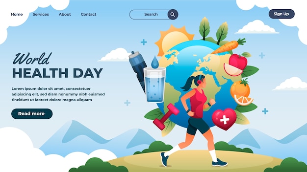 World health day landing page in gradient style