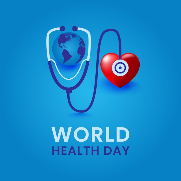 World health day red heart with stethoscope poster banner background design