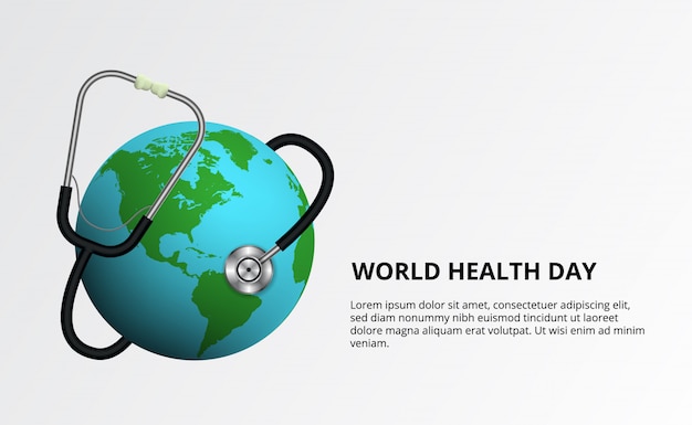 World health day. Stethoscope wrapped the globe illustration.