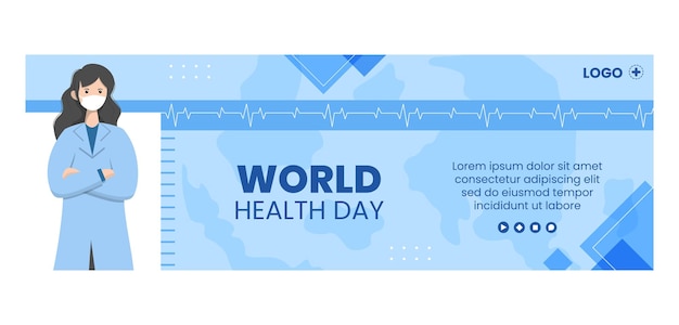 World health day twitter cover template flat healthcare illustration editable of square background