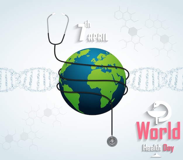 World Health Day with DNA on white background