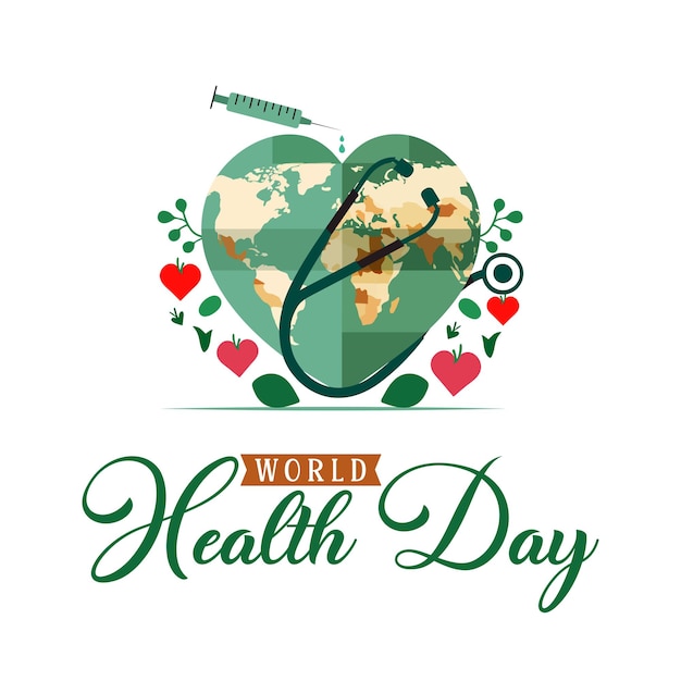Вектор Всемирный день здоровья с землей в форме сердца на белом фоне