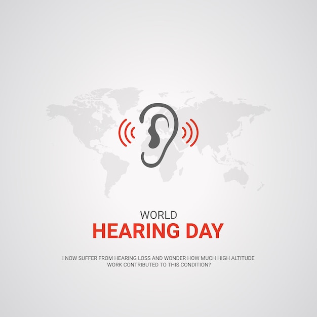 World hearing day, hear with also sound waves on colorful background