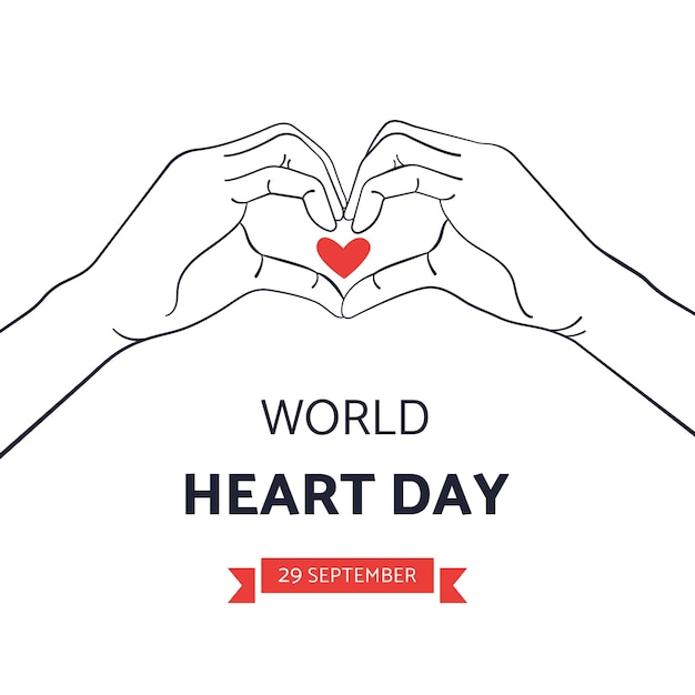 World heart day 26 september hands make a sign in the shape of a heart banner greeting card