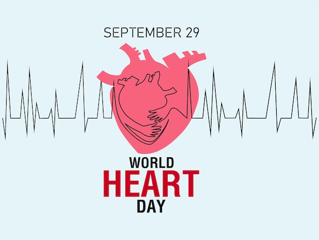 World Heart Day Background. Hand drawing and single line style in heart shape and heartbeat, Poster