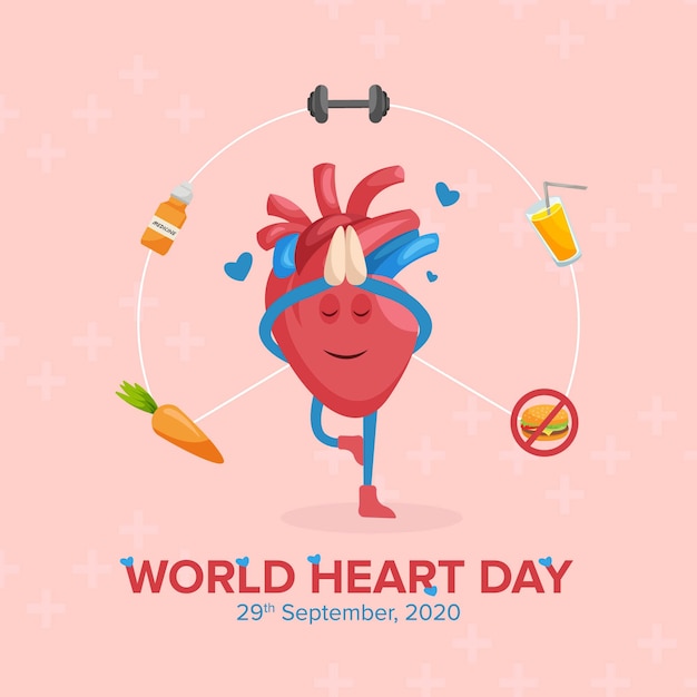Всемирный день сердца дизайн баннера с сердечным характером