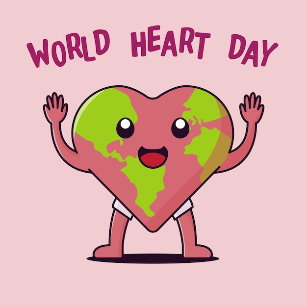 Vector world heart day flat icon