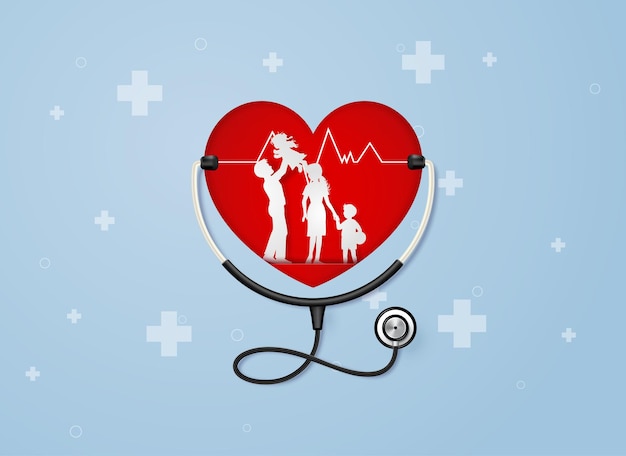 World Heart Day and health care illustration. Medical awareness day concept, paper cut style.