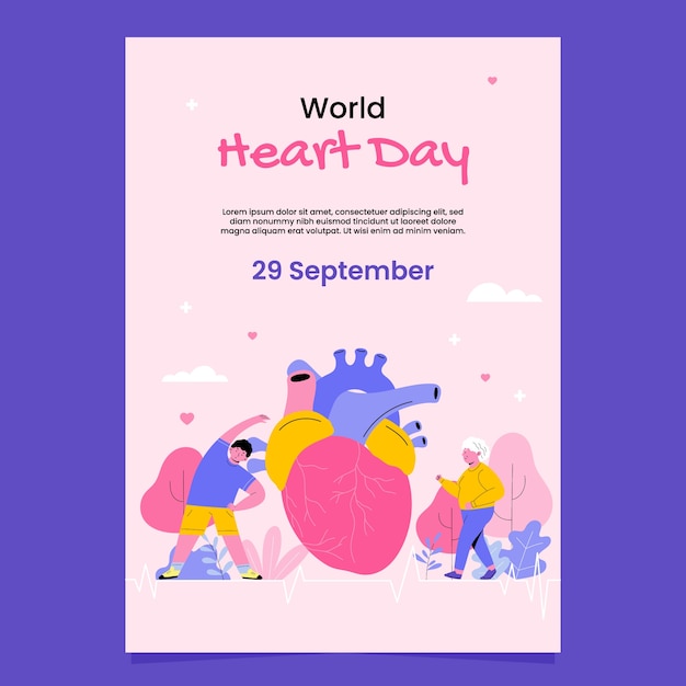World heart day poster in hand drawn style