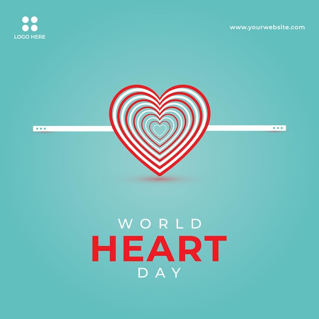 벡터 현실적인 마음으로 세계 심장의 날 소셜 미디어 배너 배경 디자인 개념