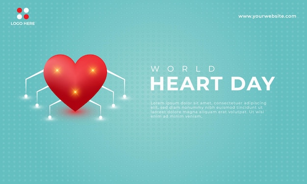 Vector world heart day social media banner background design concept with a realistic robotic heart