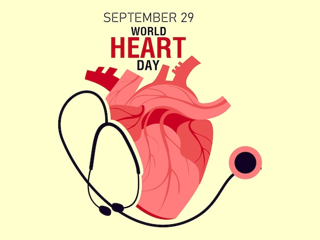 World heart day social media banner vector Stethoscope and heart vector