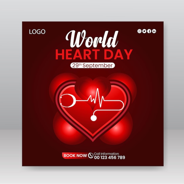 World heart day social media square banner post template