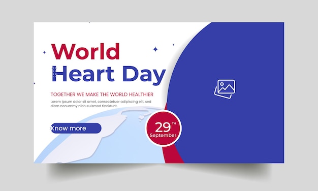 벡터 세계 심장의 날 youtube 썸네일 소셜 미디어 표지 사진 편집 가능한 프로모션 배너 디자인