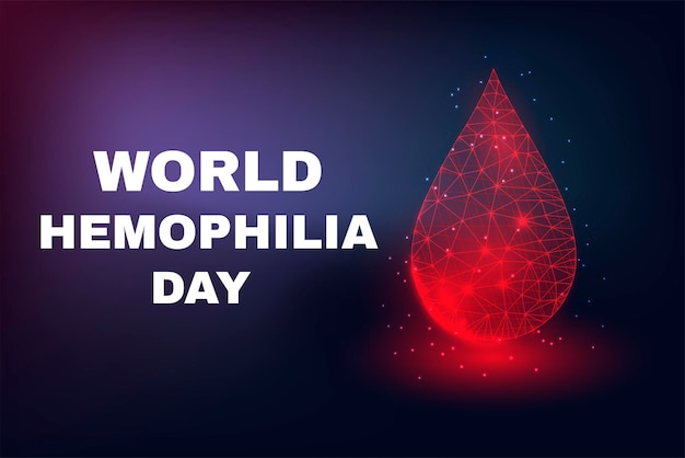 World Hemophilia Day concept. Banner template with glowing low poly white blood drop.