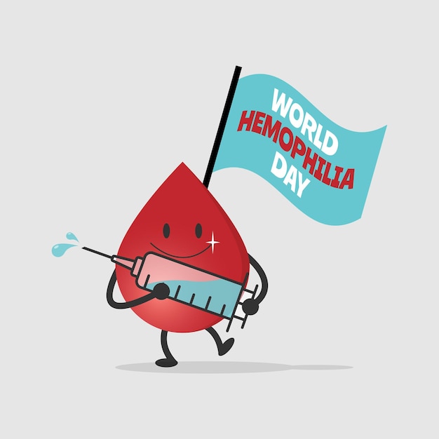 World Hemophilia Day with cute blood bring syringe and flag