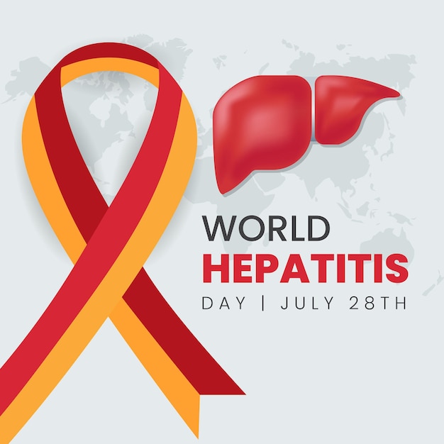 World Hepatitis day July 28th with ribbon symbol and liver illustration on isolated background