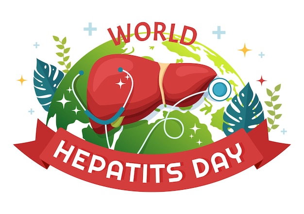 Vector world hepatitis day vector illustration of patient diseased liver and cirrhosis in health care