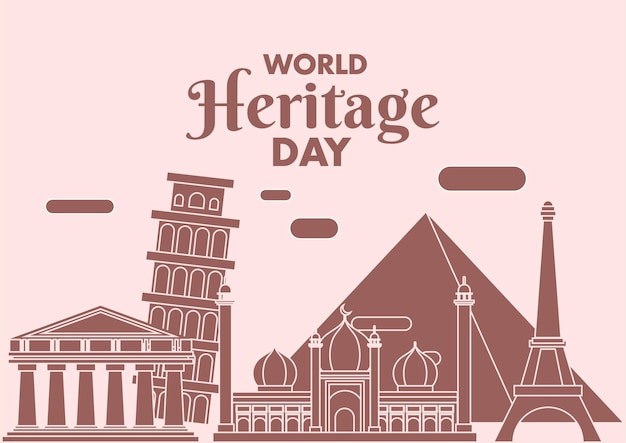 World heritage day poster eiffel tower parthenon great pyramid tower of pisa jama masjid illustration vector banner