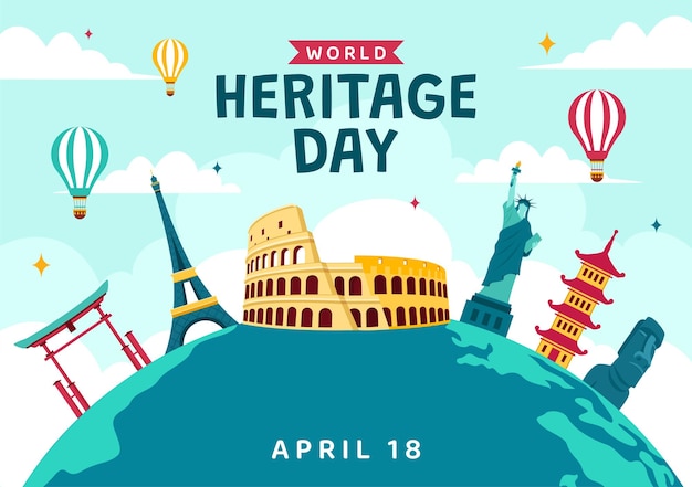 World Heritage Day Vector Illustration on 18 April for Commemorative Monuments and Sites