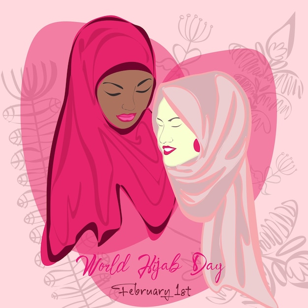 Вектор Всемирный день хиджаба 1 февраля празднование международного дня и дизайн приветствия