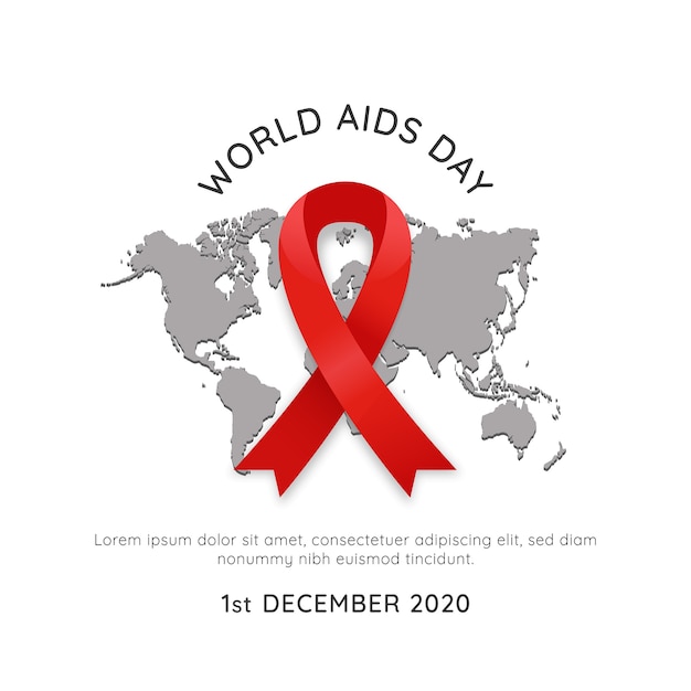 세계지도와 빨간 리본 벡터 간단한 일러스트와 함께 세계 HIV 에이즈의 날 12 월 1 일 이벤트 포스터