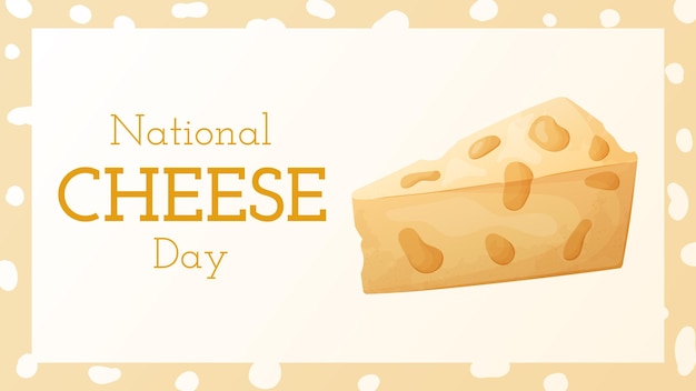세계 휴일 국립 치즈의 날 벡터 만화 배너 또는 엽서에 구멍이 있는 치즈 조각
